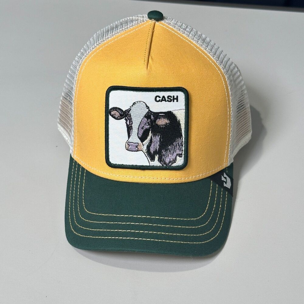 Goorin Bros Hat Cap Snap Back The Farm Cash Cow Green Yellow Mesh Trucker Mens